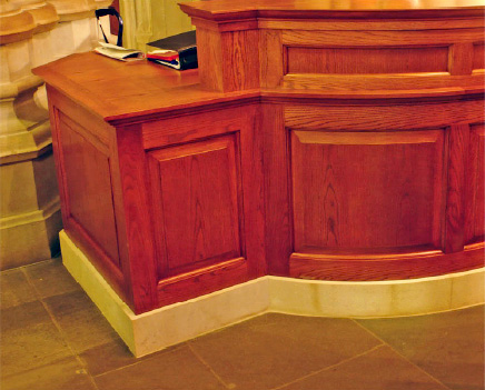 Duke Chapel Hostess Desk. Indiana Limestone Base in collaboration with The Century Guild.